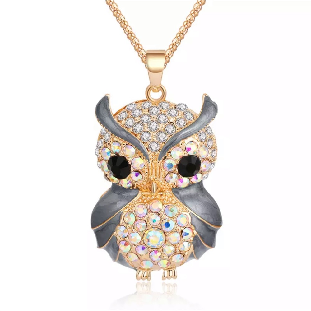 LAST CALL Gray Enamel Pave Crystal Owl